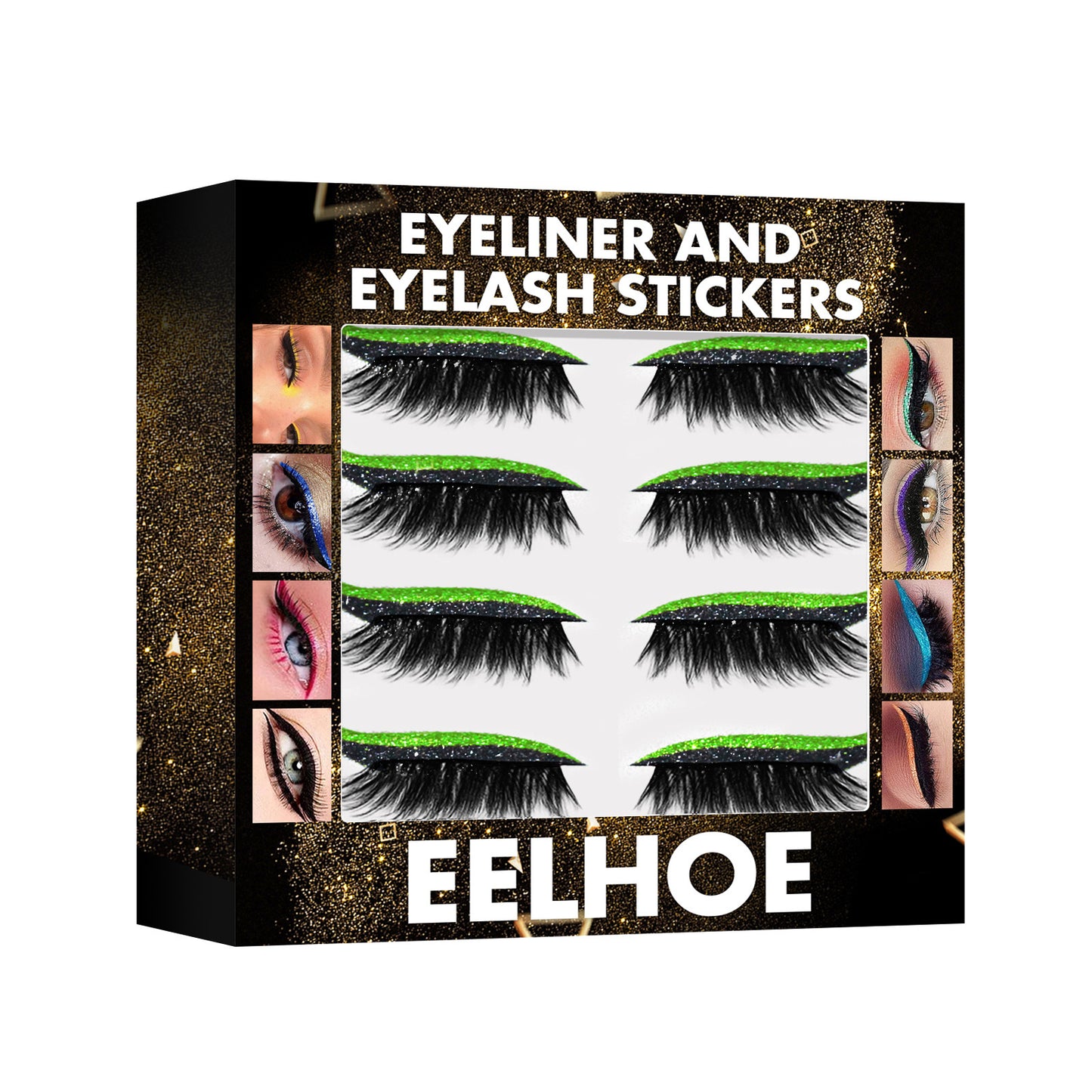 EELHOE Self-Adhesive Eyeliner & Eyelash Stickers – 5 Glitter Colors, No Glue, Reusable Eye Makeup Strips