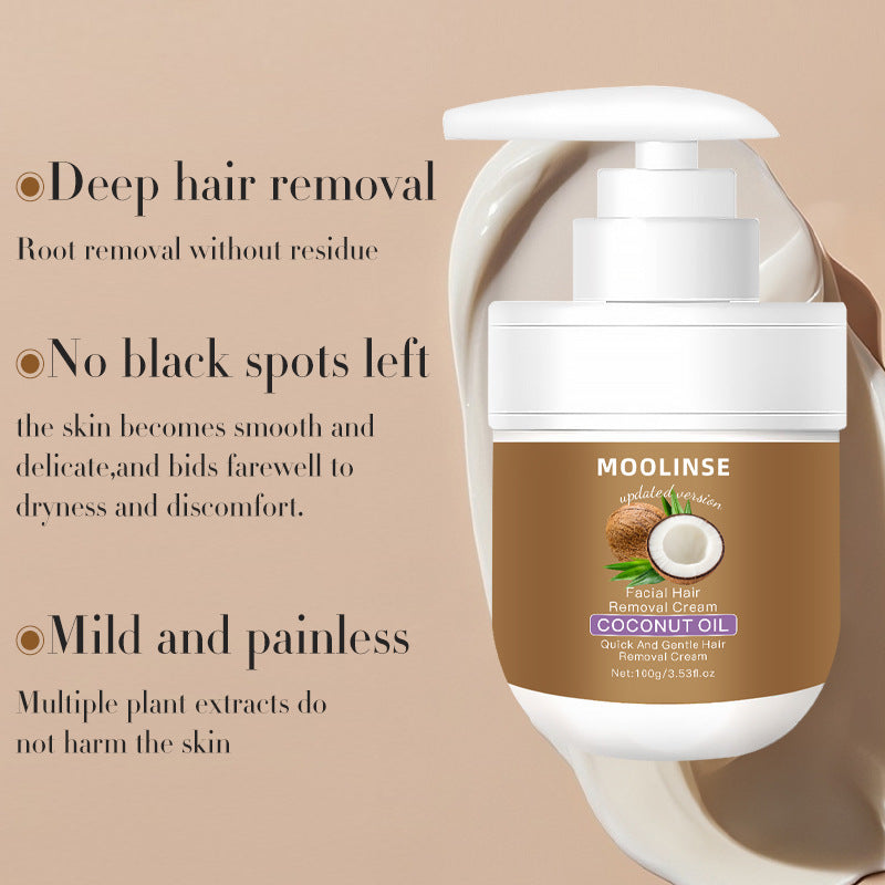 TikTok Hot Sell Coconut Oil Facial Hair Removal Cream – Gentle & Painless Smooth Skin