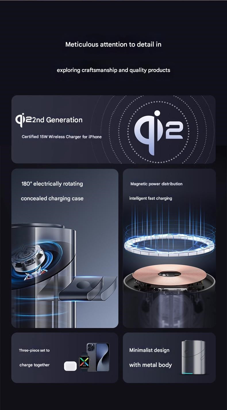 3-in-1 Magnetic Wireless Charger with Electric Pop-Up | Qi2 Certified