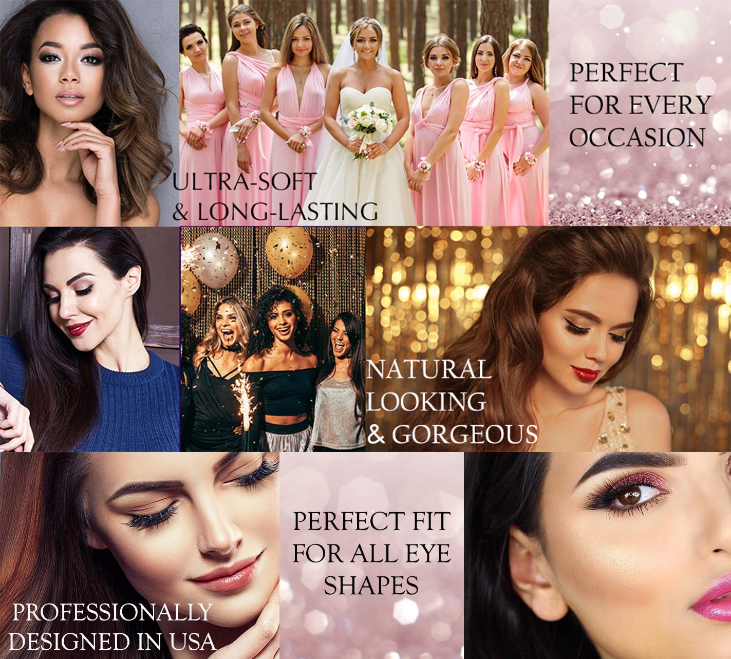 EELHOE Self-Adhesive Eyeliner & Eyelash Stickers – 5 Glitter Colors, No Glue, Reusable Eye Makeup Strips