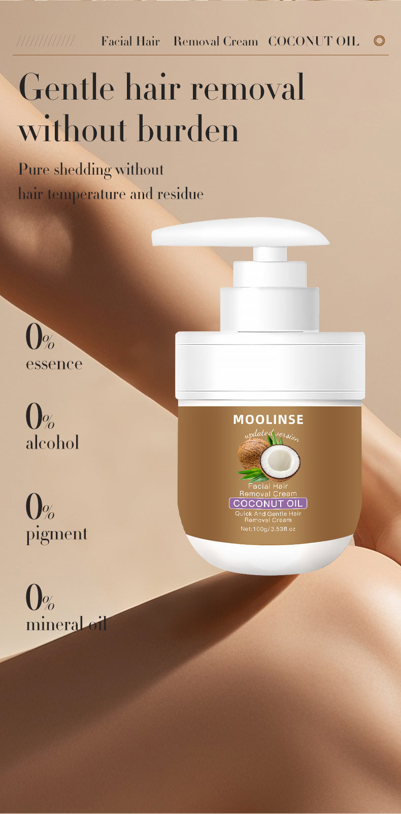 TikTok Hot Sell Coconut Oil Facial Hair Removal Cream – Gentle & Painless Smooth Skin