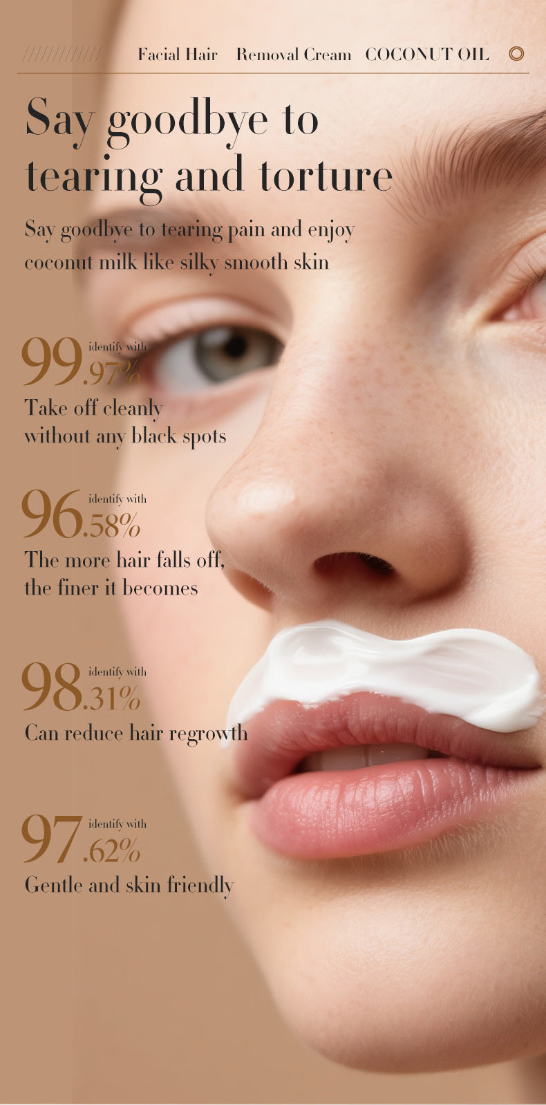 TikTok Hot Sell Coconut Oil Facial Hair Removal Cream – Gentle & Painless Smooth Skin