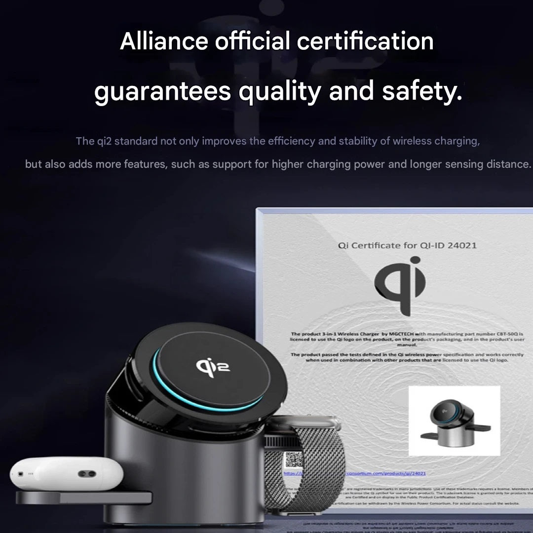 3-in-1 Magnetic Wireless Charger with Electric Pop-Up | Qi2 Certified