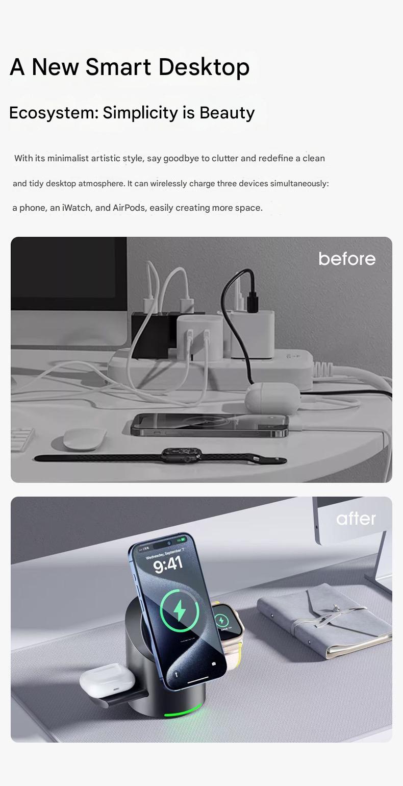 3-in-1 Magnetic Wireless Charger with Electric Pop-Up | Qi2 Certified