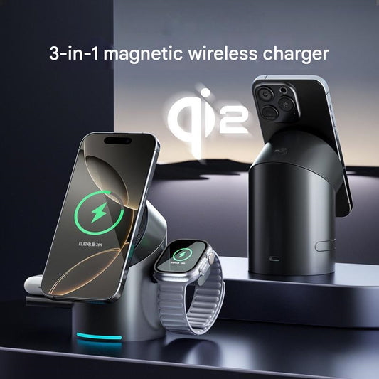 3-in-1 Magnetic Wireless Charger with Electric Pop-Up | Qi2 Certified