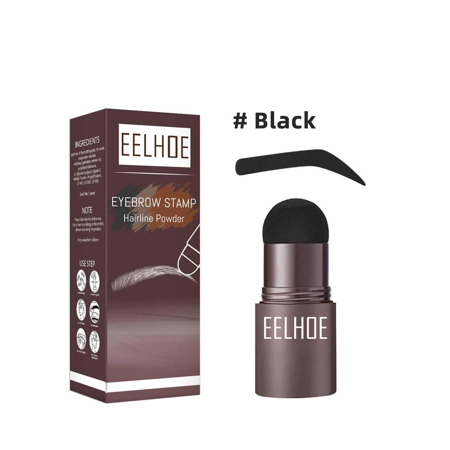 EELHOE Lazy Brow Stamp Kit (Black Box) | Waterproof Brow Powder & Hairline Filler