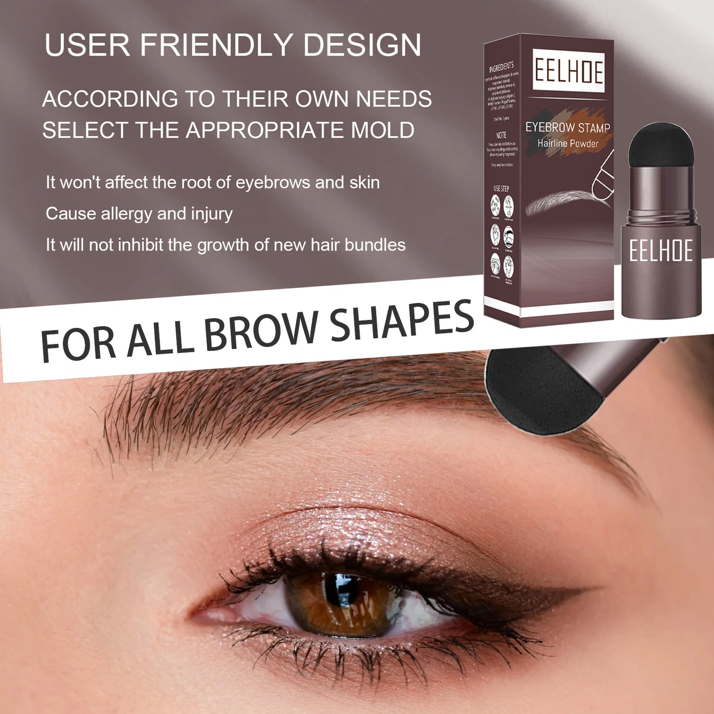 EELHOE Lazy Brow Stamp Kit (Black Box) | Waterproof Brow Powder & Hairline Filler
